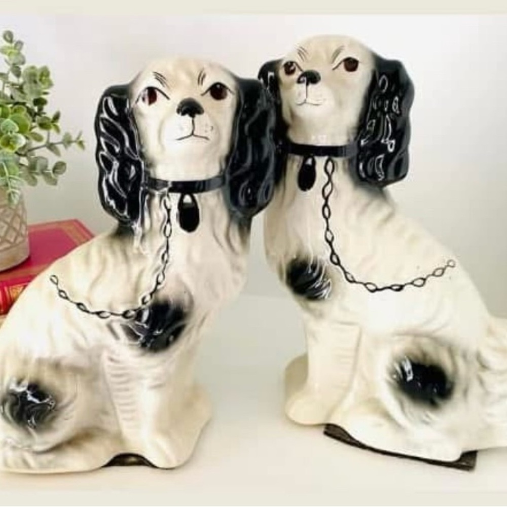 Vintage grandmillenial style Staffordshire dogs.